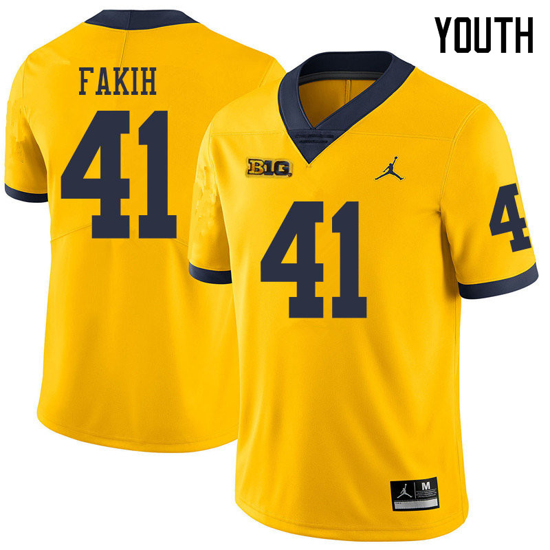 Jordan Brand Youth #41 Adam Fakih Michigan Wolverines College Football Jerseys Sale-Yellow